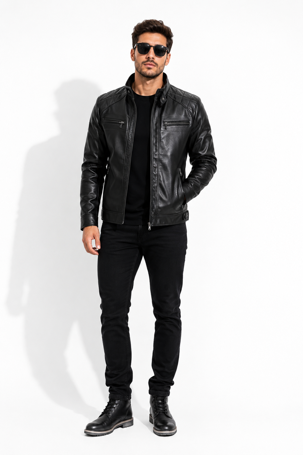 Jaqueta de Couro Masculina Resistente Slim
