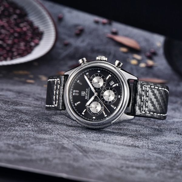 Relógio Masculino Couro Benyar Basel SilverBlack