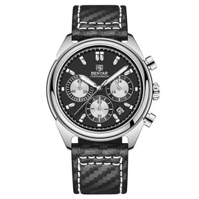 Relógio Masculino Couro Benyar Basel SilverBlack