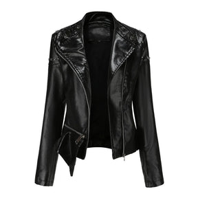 Jaqueta Feminina Estilo Motociclista com Gola Alta